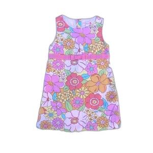 Emmas Garden Boutique Dress Girls 6X Pink Floral Bow Sleeveless Hippy Retro 00s